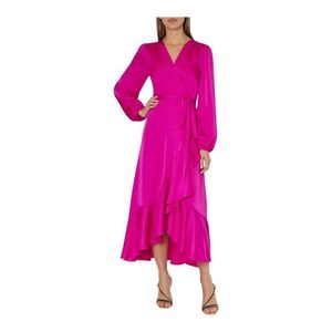 MILLY HALLEY Fuchsia Satin Wrap Dress Size 10 NWT